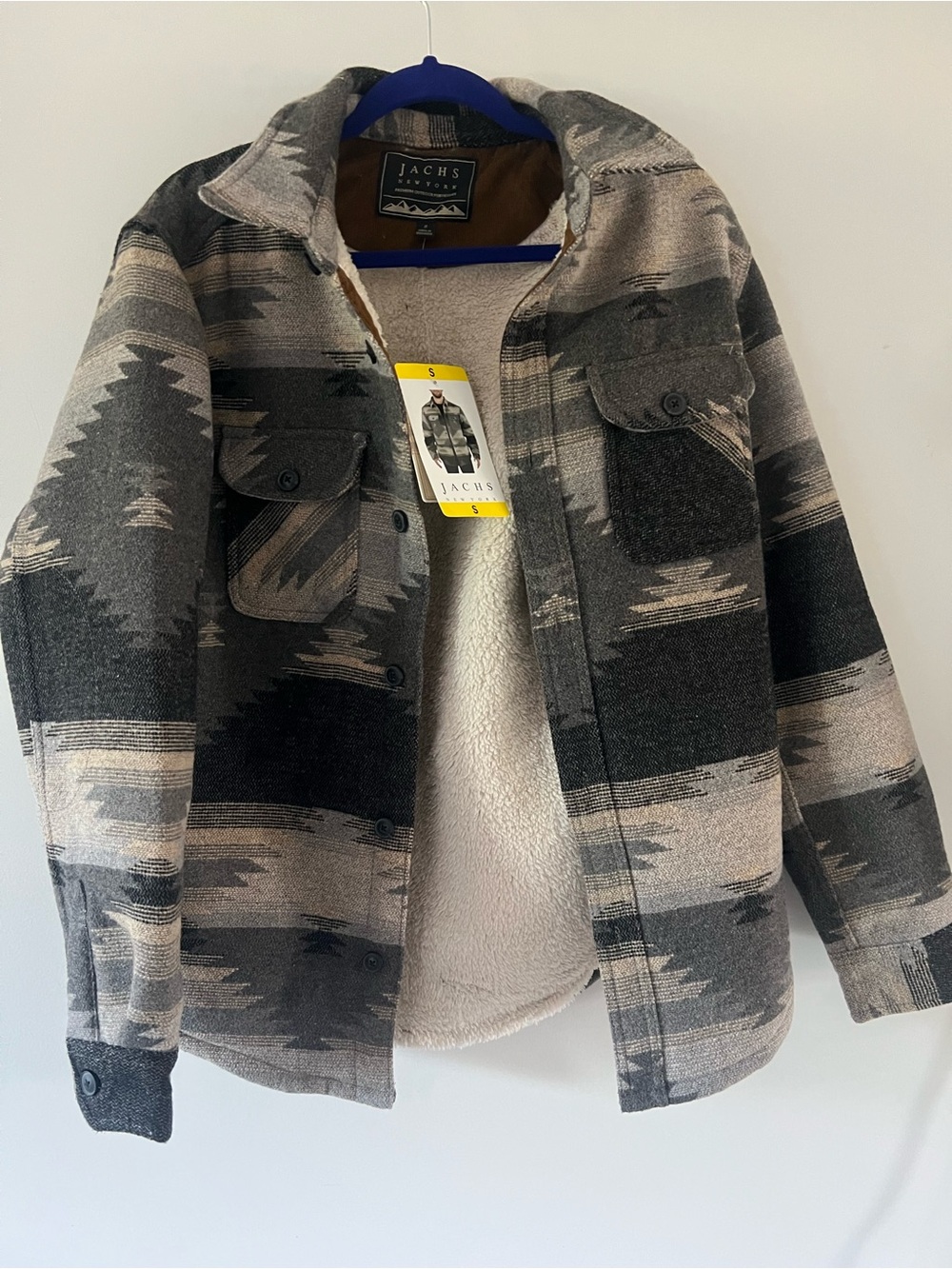 Jachs Taupe & Black Patterned Sherpa-Lined Shacket